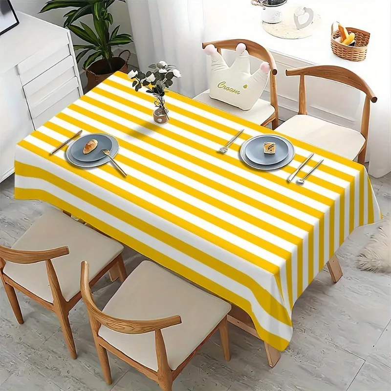 Kitchen Appliances In White - 1pc Yellow and White Striped Tablecloth,