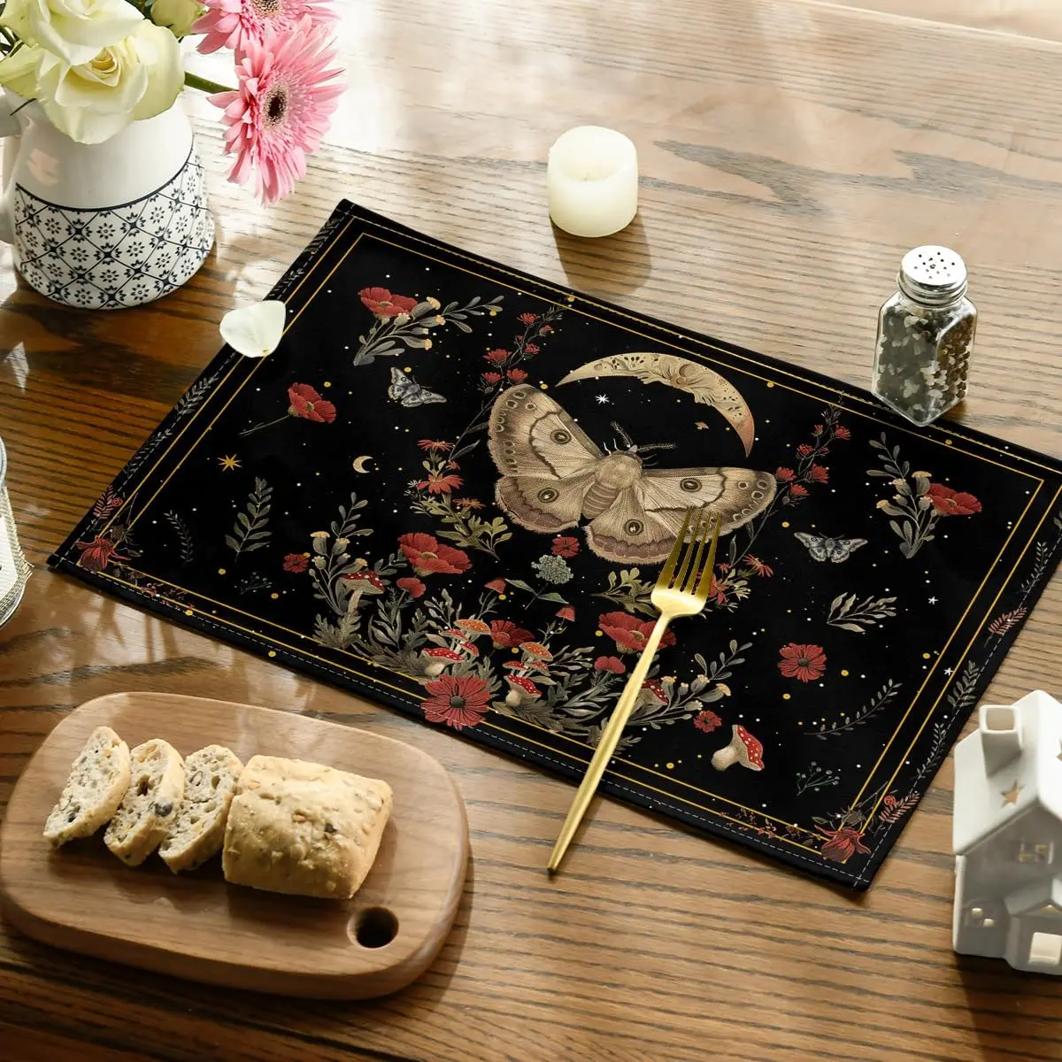 Goth  Poppy Moth Moon Placemat - Kitchen Appliances Table ulasan dan harga