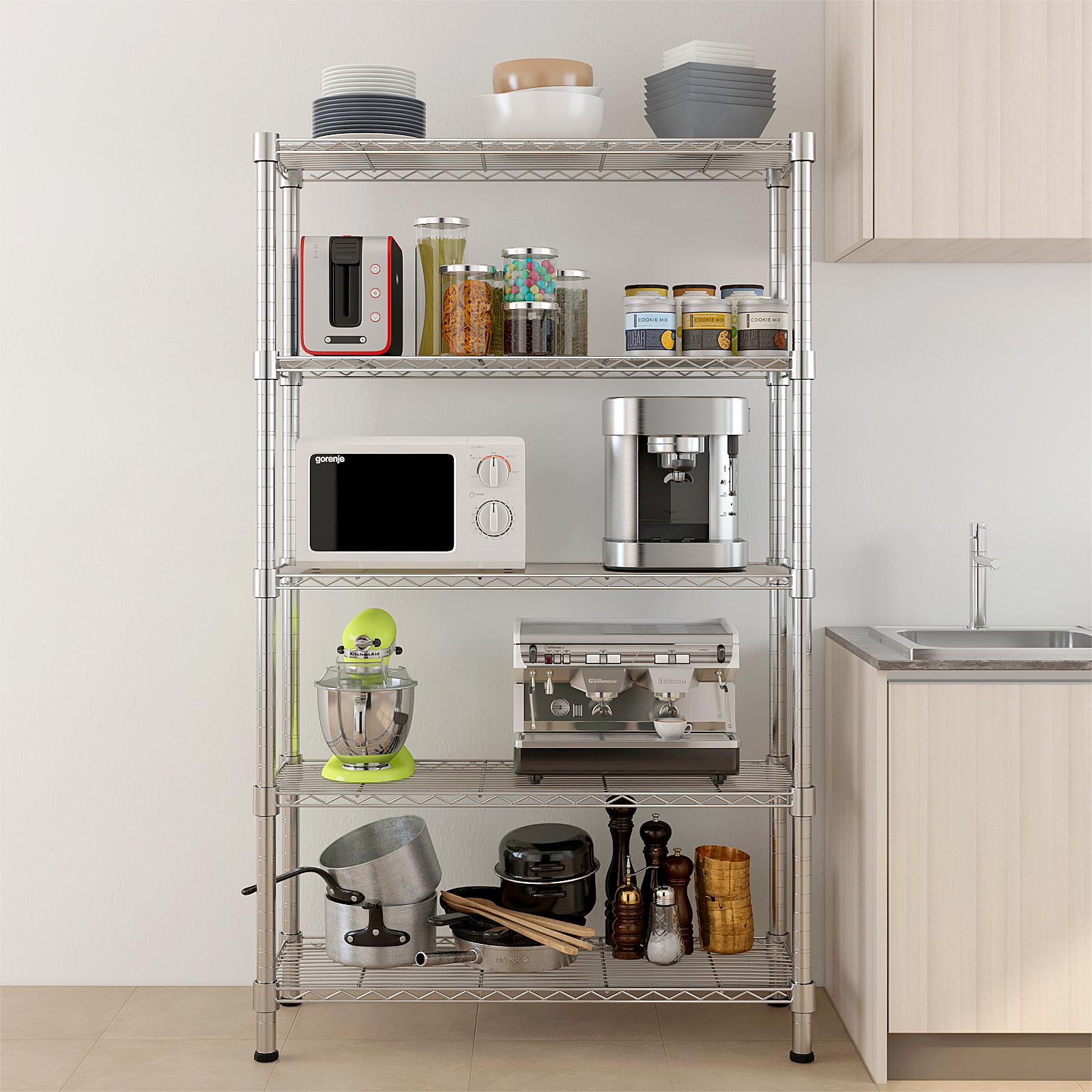 5‑Tier Storage Shelves Silver  - Kitchen Appliances Warehouse ulasan dan harga